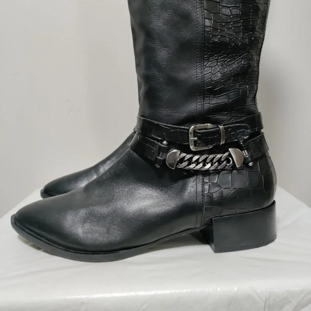 Napoleoni Leather Pull On Knee Length Equestrian Riding Boots Black Women's 8.5 - Picture 14 of 15